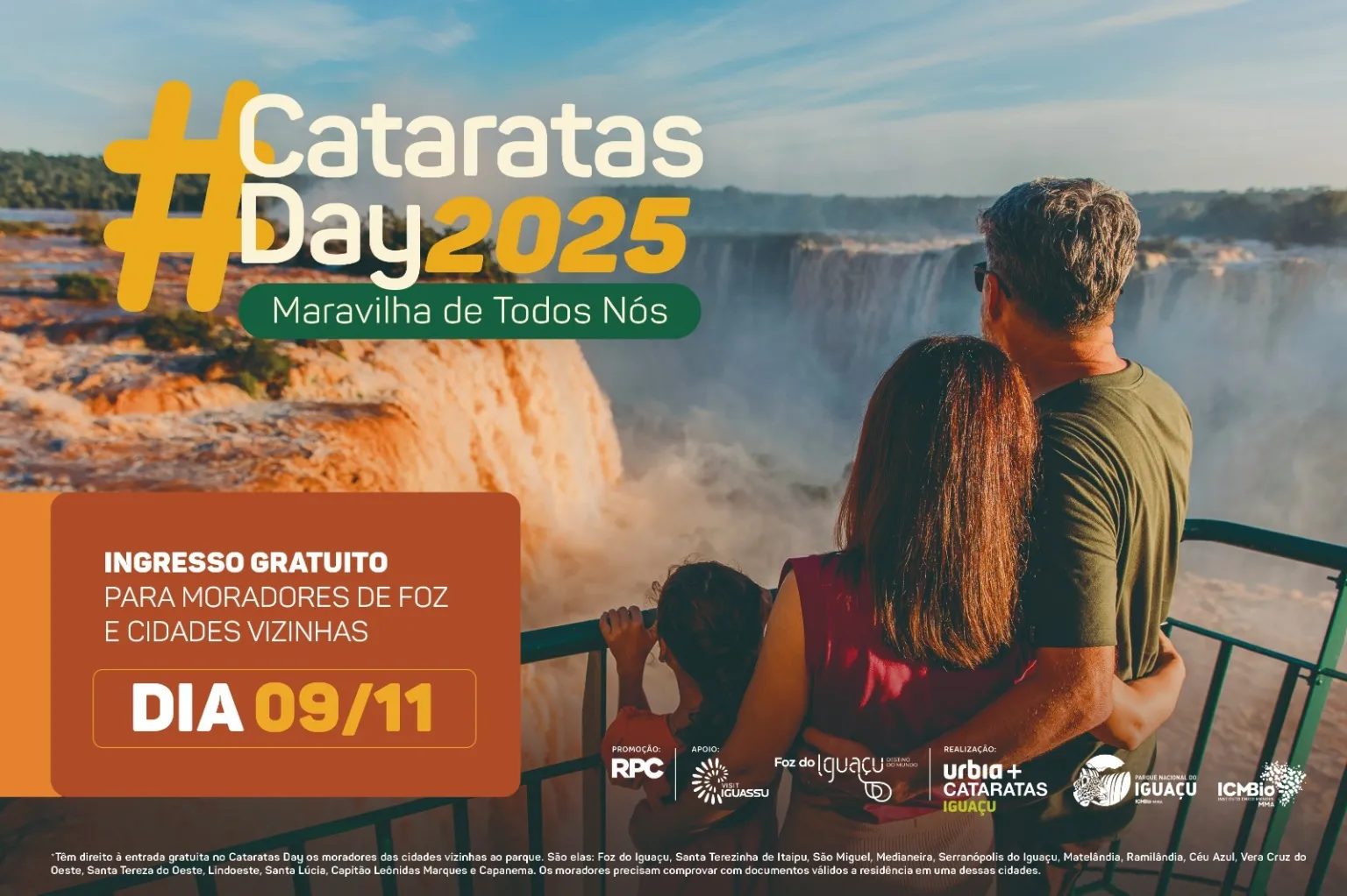 Cataratas Day 2025 será celebrado em 9 de novembro com entrada gratuita para moradores da região
